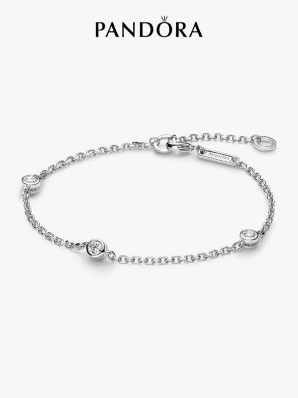 Pandora Era Bezel Sterling Silver Lab-grown Diamond Station Chain Bracelet